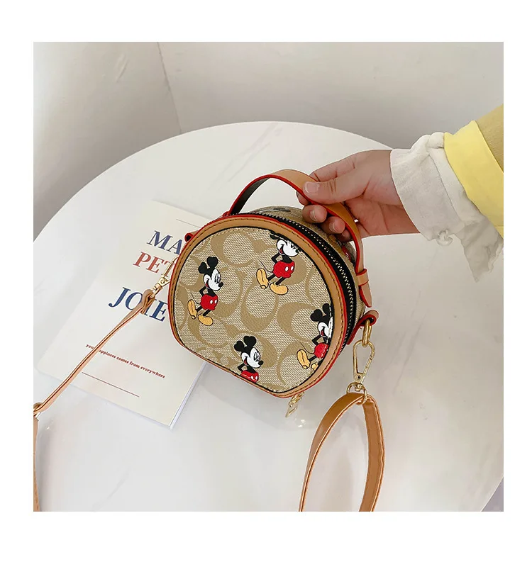 Vintage Cute Kids Cartoon Pattern Jaquard Pu Shoulder Bag Waterproof Mini Cylinder Children Purse travel messenger bag Crossbody