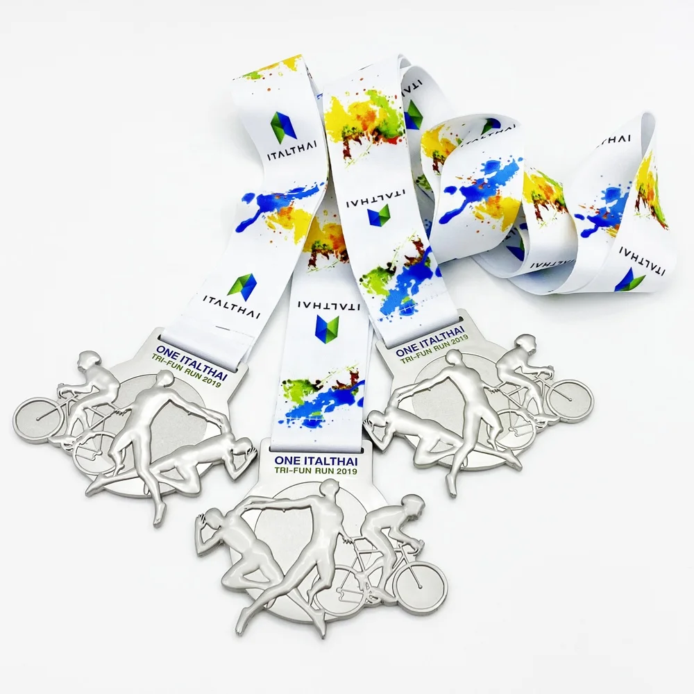 Manufacturer OEM Matte Nickel Plating Cycling Bike Medal with Ribbon