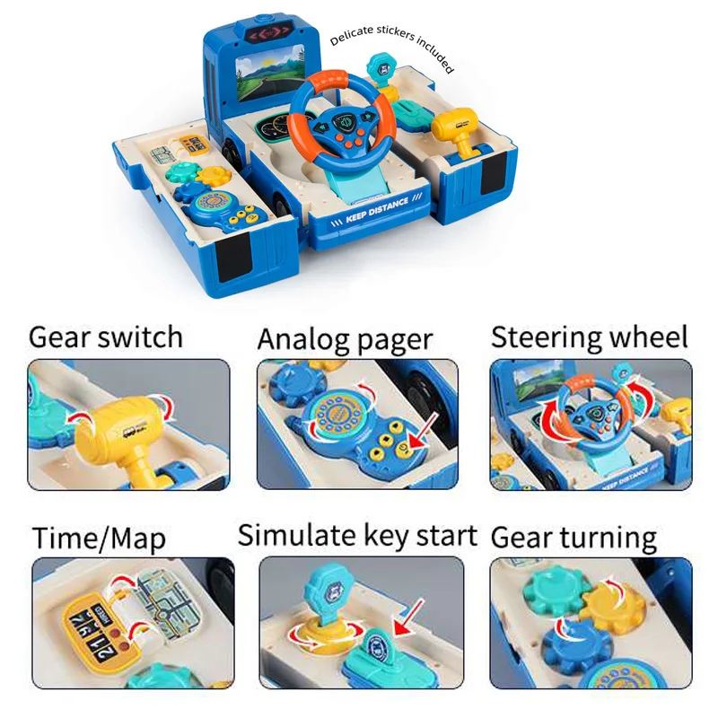 2 in 1 Transform Kids Early Education Driving Toys Steering Wheel Sound Light Toddler Activity Center Bus Car Toy