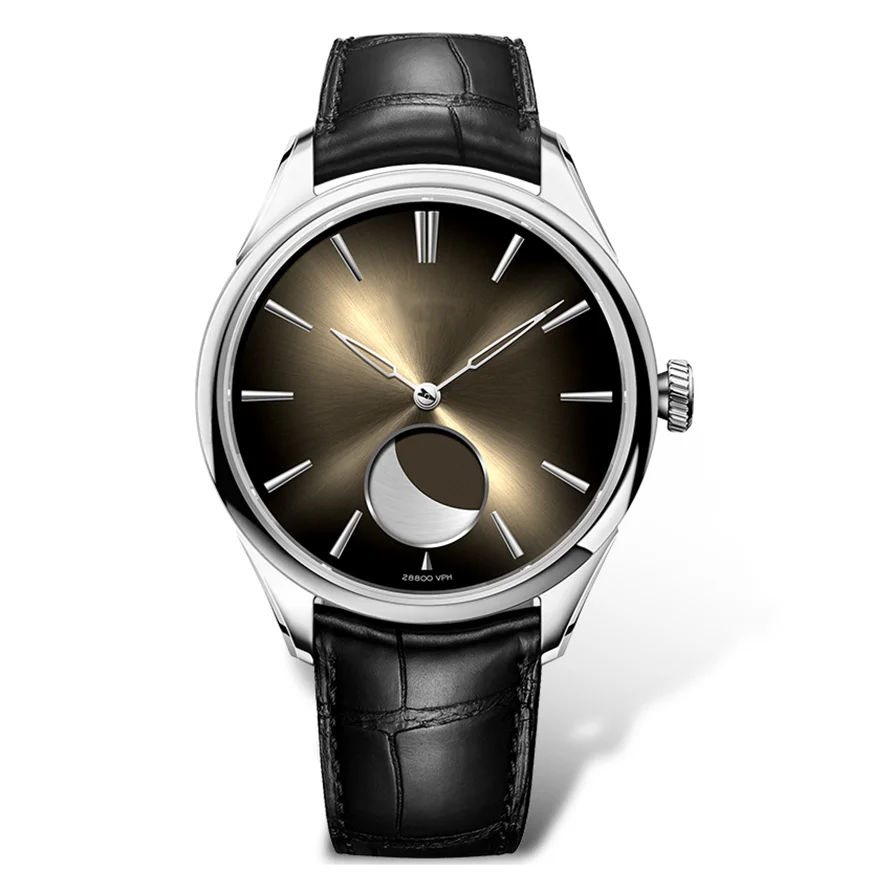 Latest stainless steel case moon phase sapphire crystal waterproof men leisure mechanical wristwatch