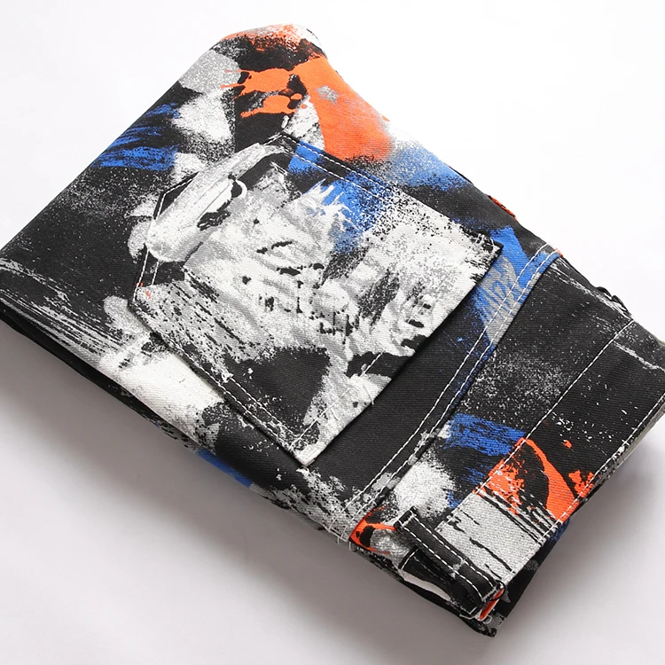 European and American Style Digital Printing Mens Jeans Skinny Denim Trousers 2020