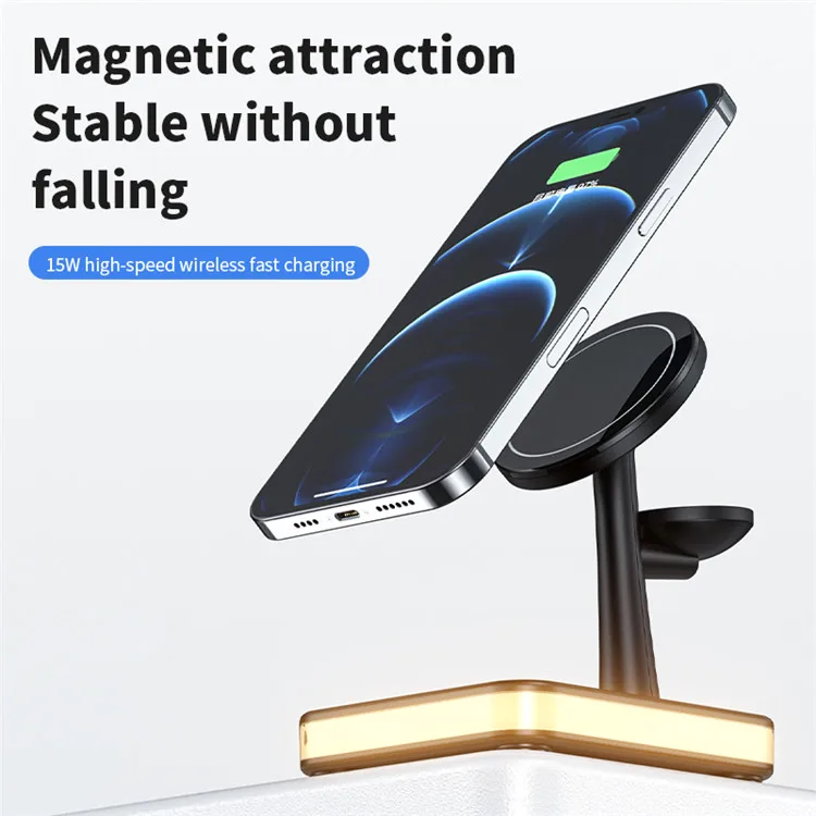 Magnetic Wireless Mag Safe Charger 25W Fast Charging Bedside Lamp 4 In 1 Holder For iWatch Airpods For iPhone 13 12 Pro Max