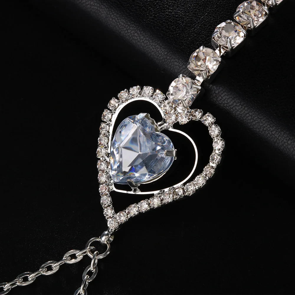 Sexy Rhinestone Heart Bra Chain Body Jewelry Bikini Women Love Heart Cross Chest Support Bra Harness Body Chain Gift