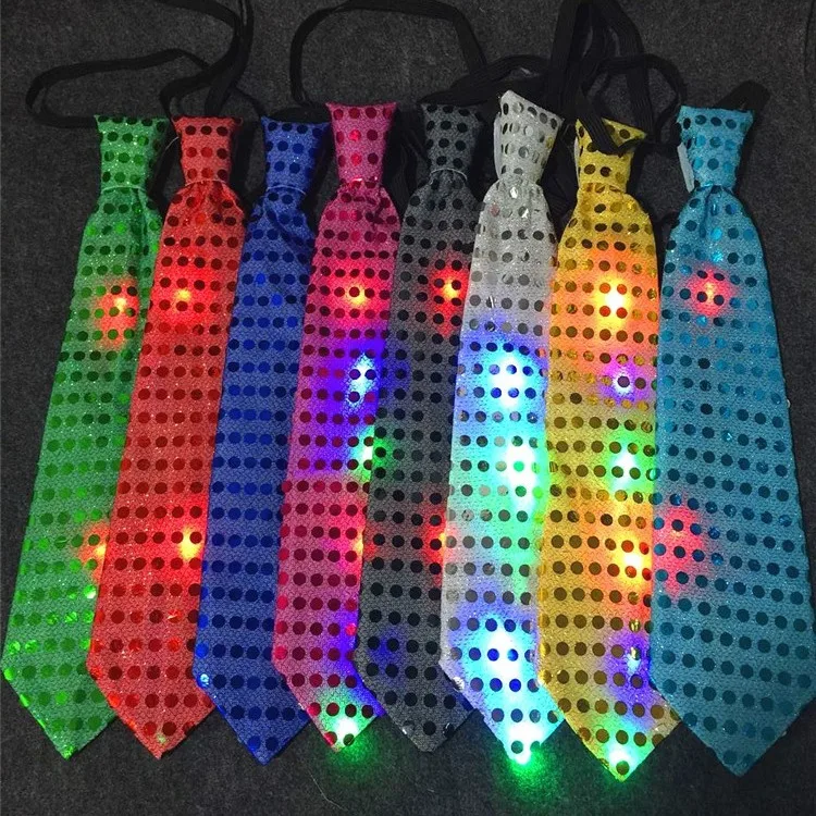 Novelty Party Necktie Ties Led Flashing Sequin Colorful Light Up Ties Wholesale Cheap