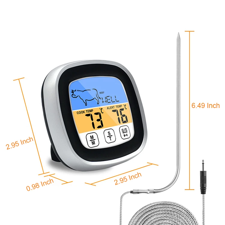 Digital Thermometer for Cooking Color Large LCD Digital Screen Food Meat  Thermometer Clock Timer with Probe