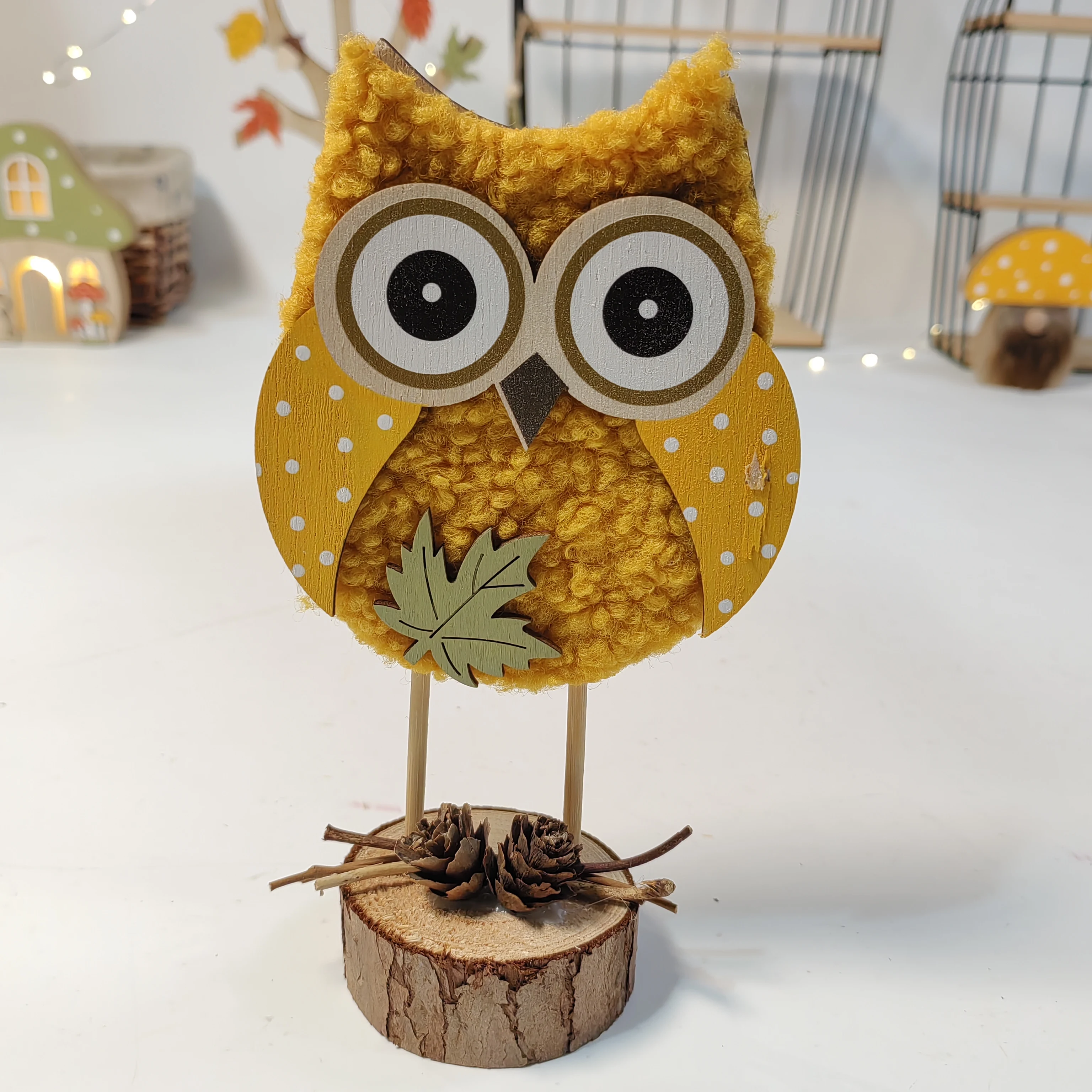 Wholesale Autumn and Harvest Festival Night Owl Ornaments Wooden Crafts for Home Decor Hanging Decoration for Fall Season