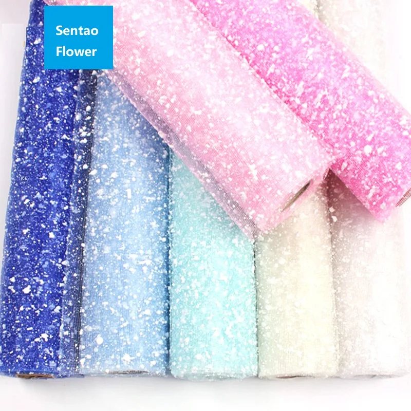 White Dot Shiny Polyester Gift Wrapping Mesh Professional Color Flower Wrapping Paper Mesh
