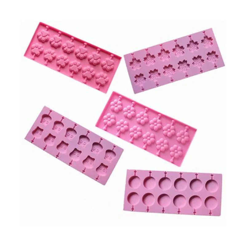 Lollipop Silicone Mold Bear Pig Chocolate Candy Sugar Cake Mould Birthday Cake Baking Epoxy Mould