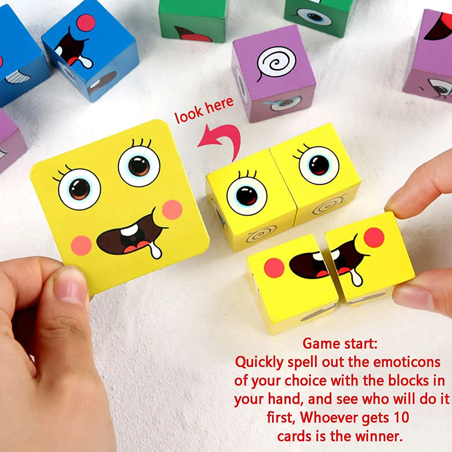 Wooden Expressions Matching Block Puzzles Building Cubes Portable Face-Changing Cubes Puzzle Games Toys for Kids
