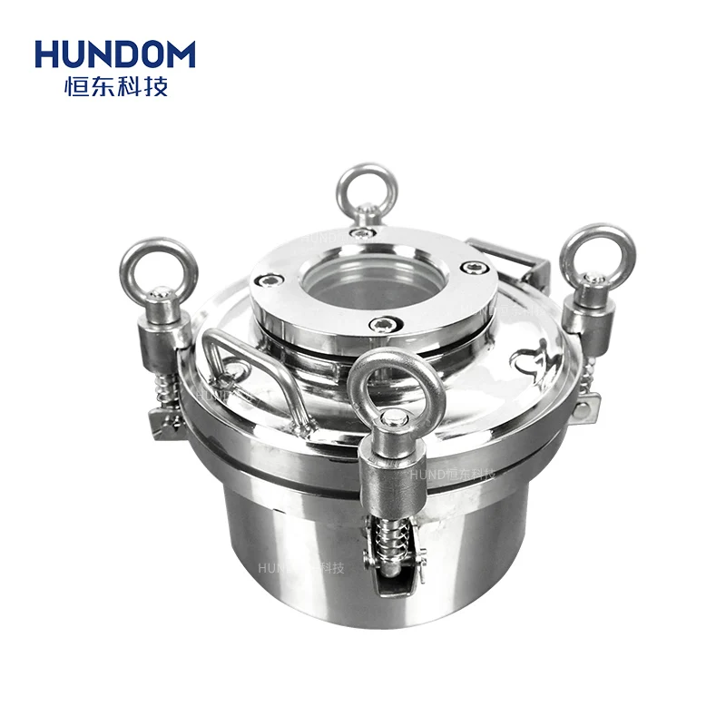 Stainless steel food grade manhole cover manway with sight glass top see sight manhole cover