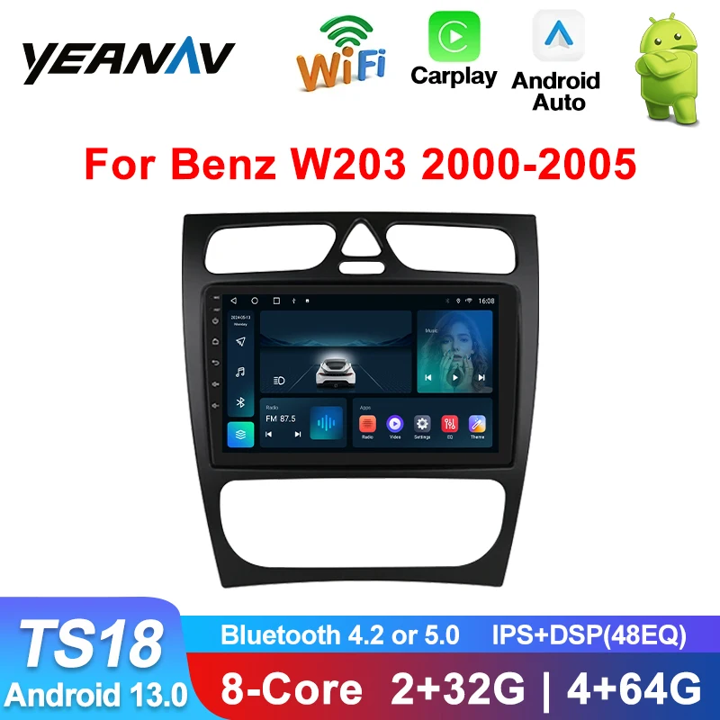 9' Android 13 8Core 4+64 Car Radio For Mercedes-Benz W203 2000-2005 CarPlay Android Auto GPS WiFi BT FM Fascia Panel Car Stereo
