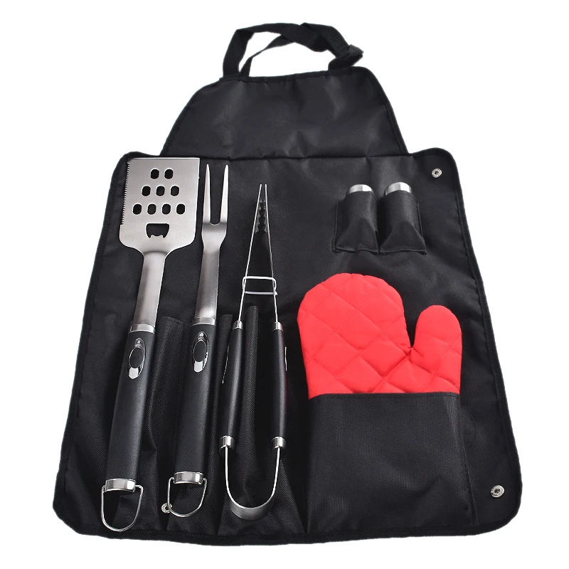 6 Pieces BBQ Accessories Stainless Steel Barbecue Shovel Fork Tong With Apron