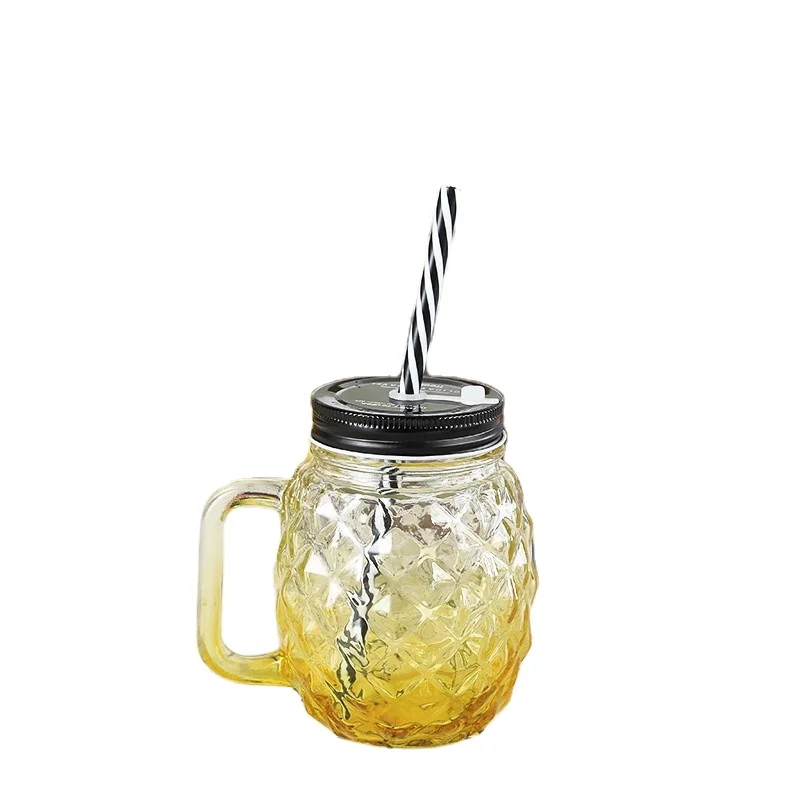 Оптовая продажа 450 мл форма ананаса стеклянная банка с завинчивающейся крышкой стеклянные чашки и градиентная расцветка; Высота