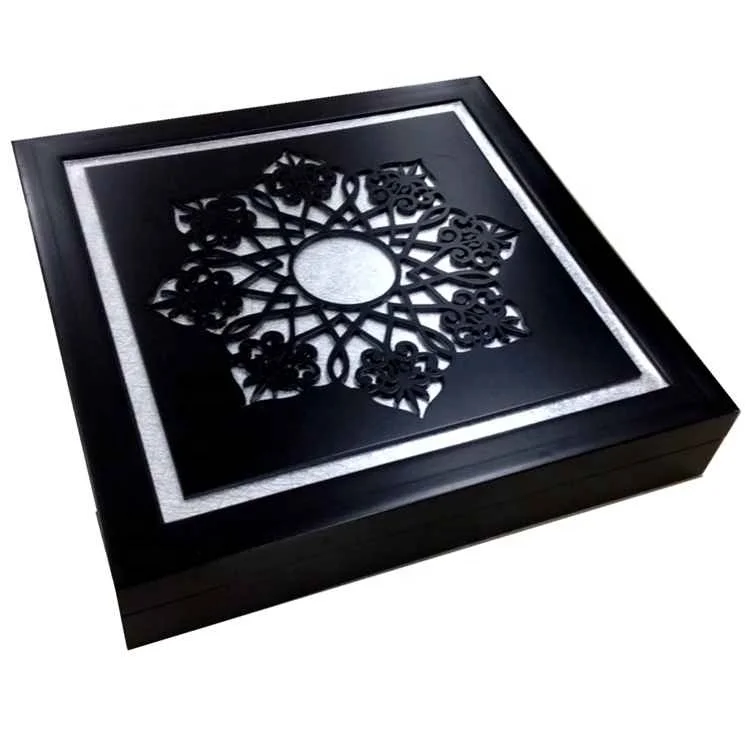 
Laser Cut Wooden Box For Dates MDF Wood Packing Boxes Fancy Arabic Chocolate Gift Sweets Box For Islamic Gift 