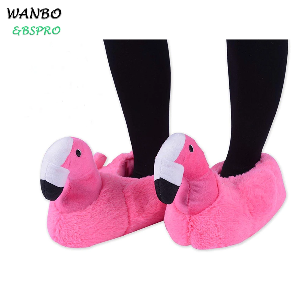 
BSPRO #CHPS0305 pink flamingo customized plush animal type slipper indoor use 