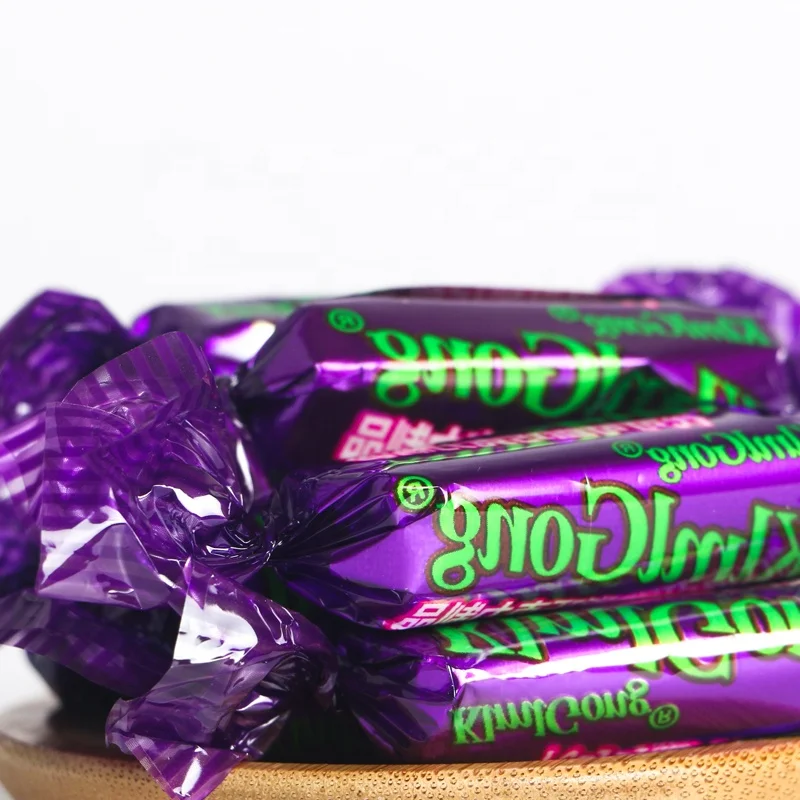 wholesale 100g sales of candy high quality Gift Packing cartoon Assorted fruit flavours purple candy