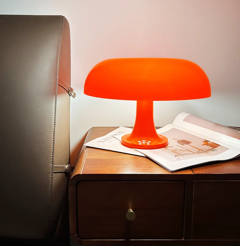 3color Dimmable Desk Lamp Living Room Bedroom Bedside Decoration Mushroom Donut USB Rechargeable Cordless Table Lamp Orange LED