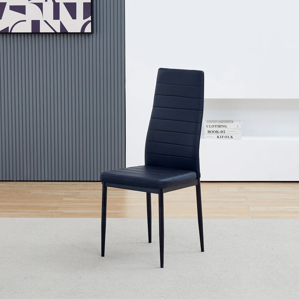 Modern Tempered Glass Black Dining Table Simple Rectangular Metal Table Legs Living Room Kitchen Table For 4 or 6 chairs