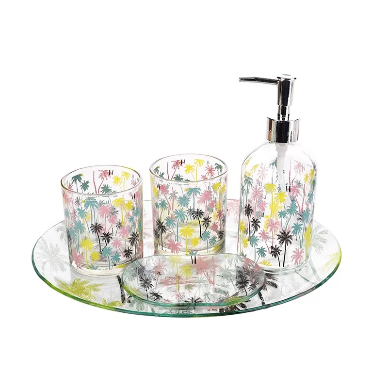 Оптовая продажа из Китая дешевые 5 шт. стекло ванная комната подарочный набор С КАКТУСОМ наклейка на заказ аксессуары для ванной комнаты с мыльница стакан синого водоворота