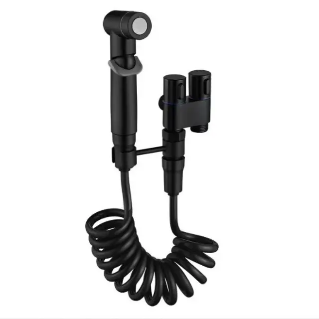 Modern Brass Double Handle Diverter Faucet 1 in 2 out Angle Wall-Mounted Shattaf Bidet Sprayer for Toilet Bathroom Cleaning