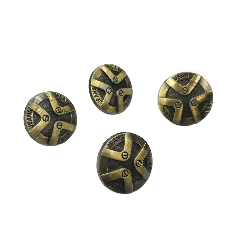 Fancy wholesale fancy engraved jeans button cover replacement and rivets denim botton 20 mm custom logo buttons for clothes