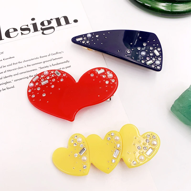 trendy heart hair clips for womens pearl large clips hair accessories resin plastic duck bill acetate hair grip clips for girls