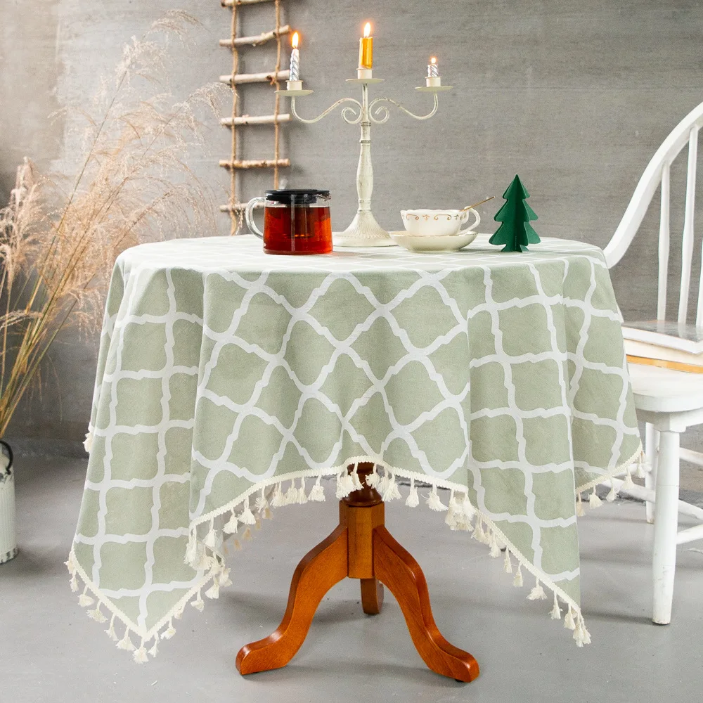 
Cotton Linen Table Cloth Colorful Tassel Oblong Tablecloth Dust-Proof Shrink-Proof Table Cover for Kitchen Dinning Picnic Tab 