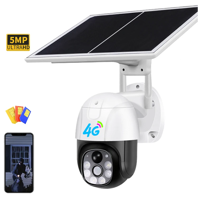 Outdoor 5MP PTZ Video IP Wireless Security Surveillance System GSM SIM Card CCTV Camera Solar Camera V380 Solar Panel Powered 4G