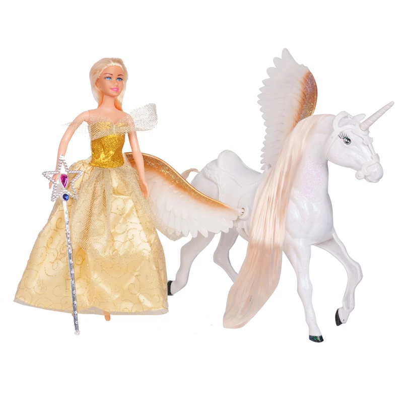 Plastic fashion Doll Toy horse with wings for kids Doll horse play set for girls gift
