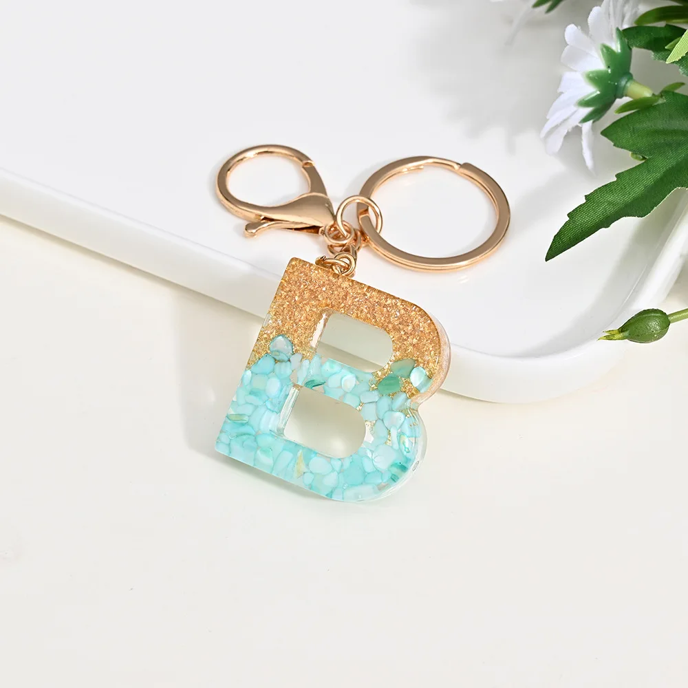 Wholesale Plastic Letter Keychain Pendant Gold Foil Transparent 26 English Initial Alphabet Keychains Bag charm Decor Key Chains