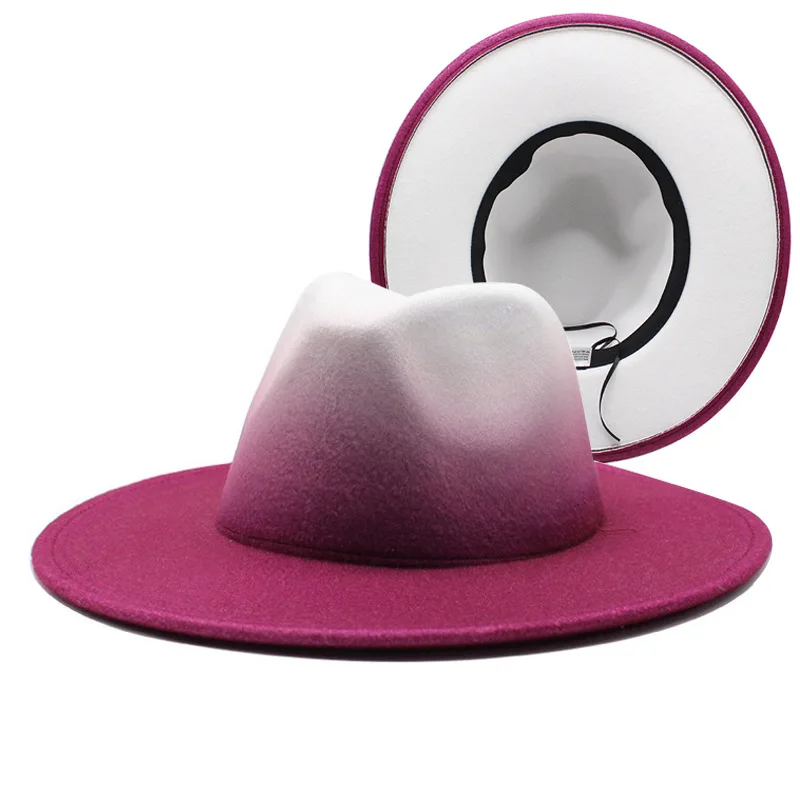 Autumn Winter Fashion width Brim Jazz Hats 2 Tone Spray-Paint Gradients Color Men Women Custom