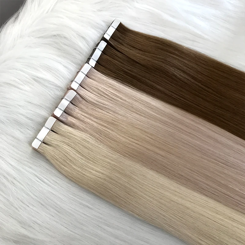 Wholesale Double Drawn Russian Human Hair Adhesive Tape In Hair Extension Virgin Hair Tape In