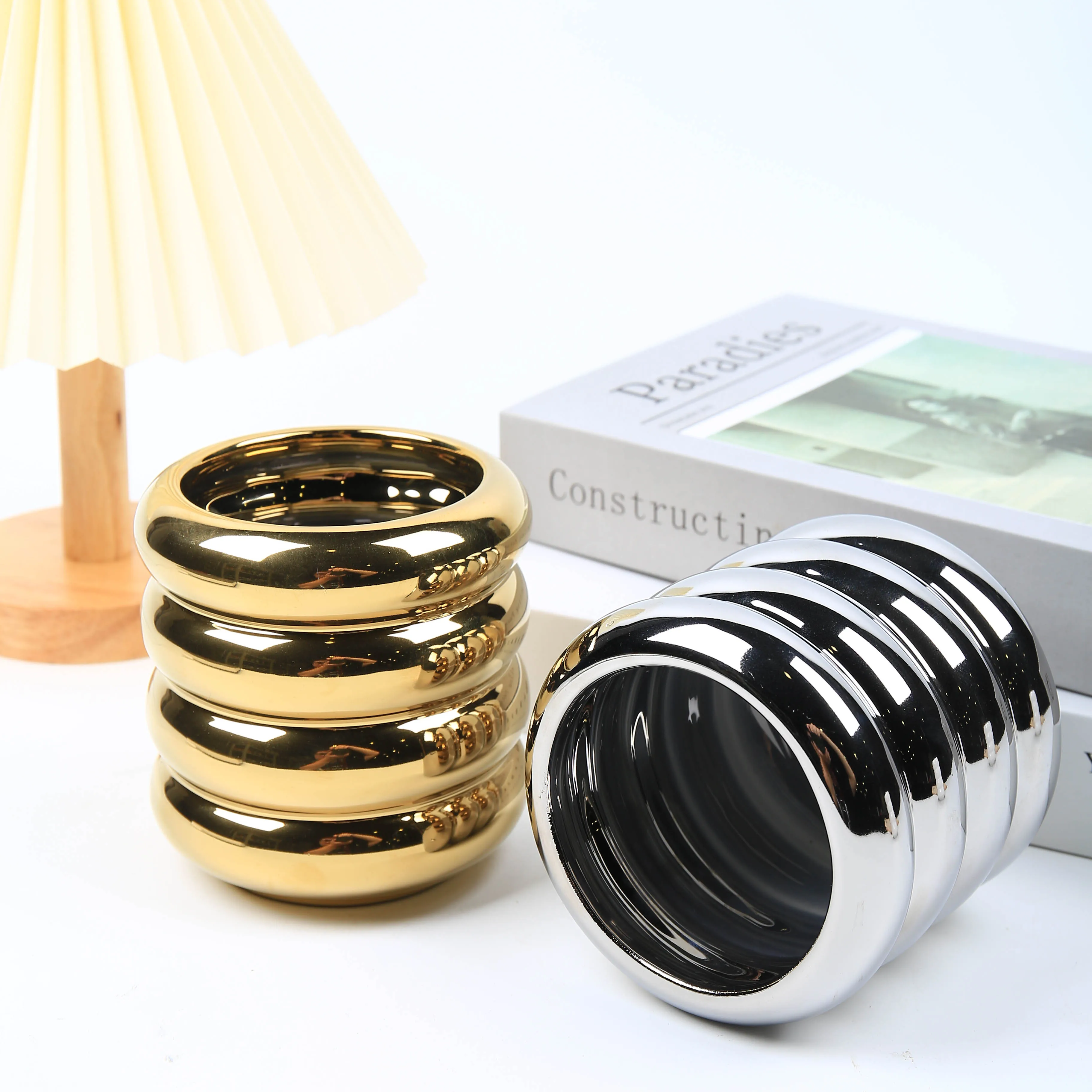 Wholesale Plating Gold Silver Ceramic Flower Pot Custom Living Room Tall Planter Suculent Pot Luxury Decorative Pots