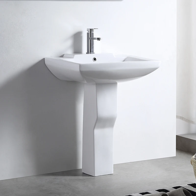 White Color Hand Wash Basin with Pedestal or Hotel Durable Ceramic Home Bathroom Pedestal Sinks Ceramic Glazed Bathroom Wash Fob