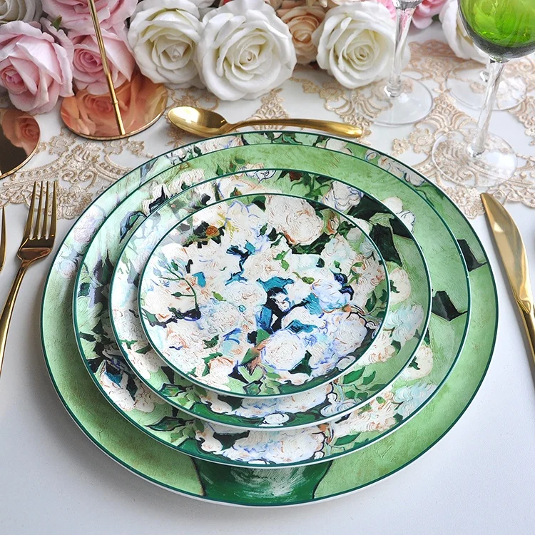 Sale by new design ceramic dinner plate painting plate set for wedding party event