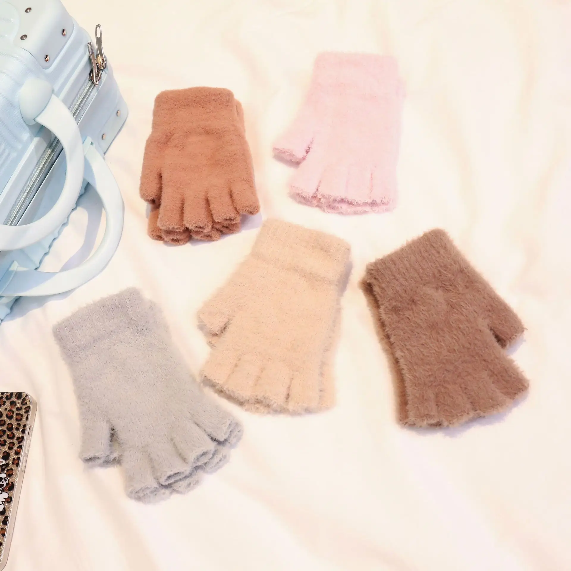 Women Men Half Finger Winter Mink Cashmere Gloves Touch Screen Writing Woolen Warm Mittens For Driving Outdoor Sports