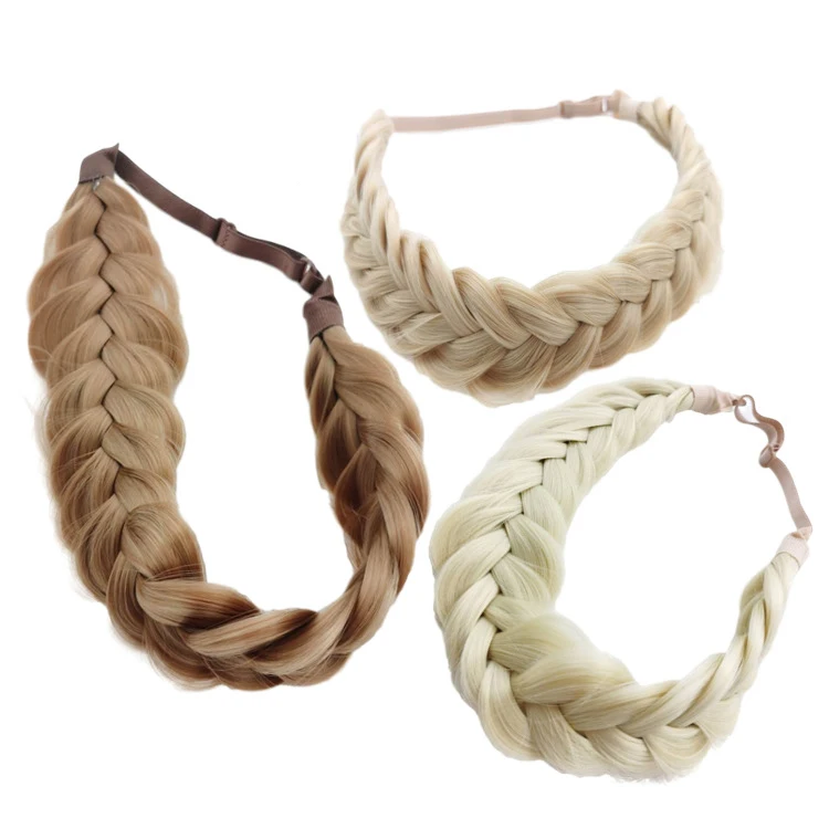 Wholesale Fashion Two Strand Fishtail Handmade Loose Wig Headband Plaited Braids Elastic Hairpiece