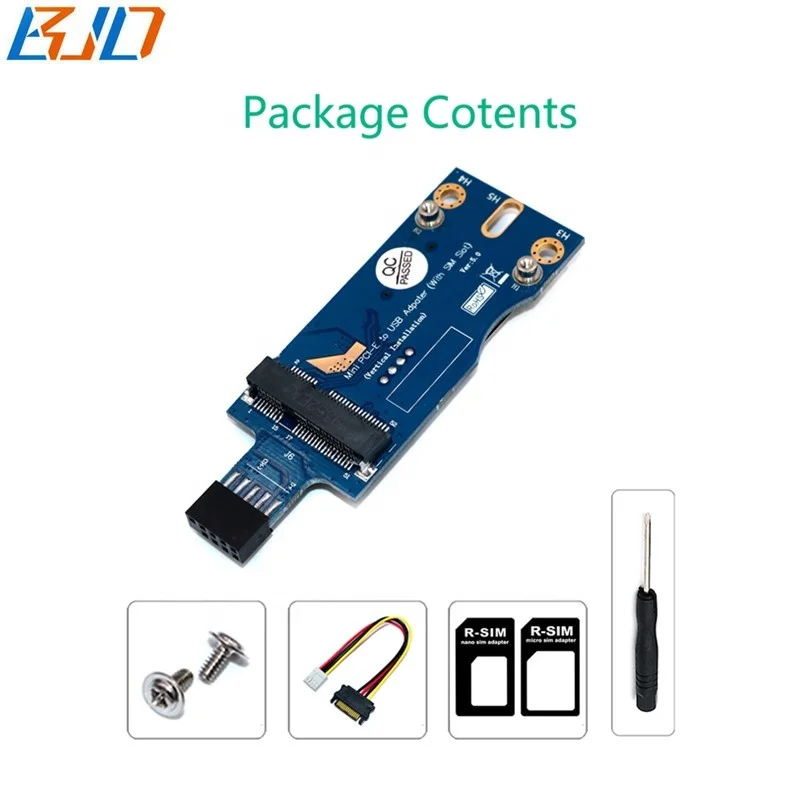 Mini PCI-e 52PIN PCIe to USB 9Pin Female Adapter Riser Card with SIM Slot Ver 5.0 for GSM GPS GPRS WLAN 3G 4G LTE Modem Module