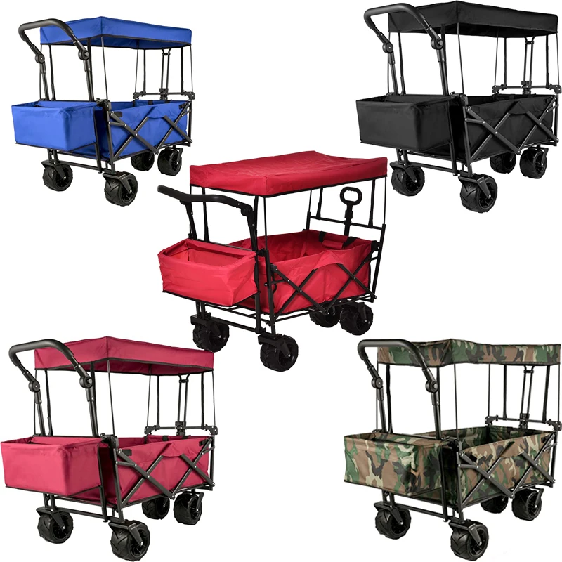 Factory Custom Wheels Outdoor Camping Double Decker Waterproof Durable Folding Wagon Cart With Ceiling