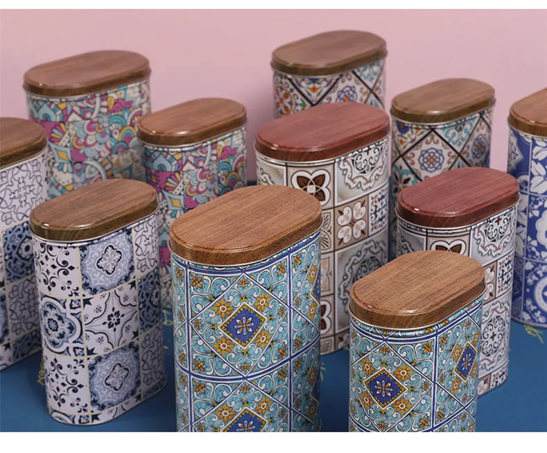Customized Food Grade Container Metal Blue and White Porcelain Print Round Luxury Packaging Tea Tin Box Caddy Coffee Tin Cans