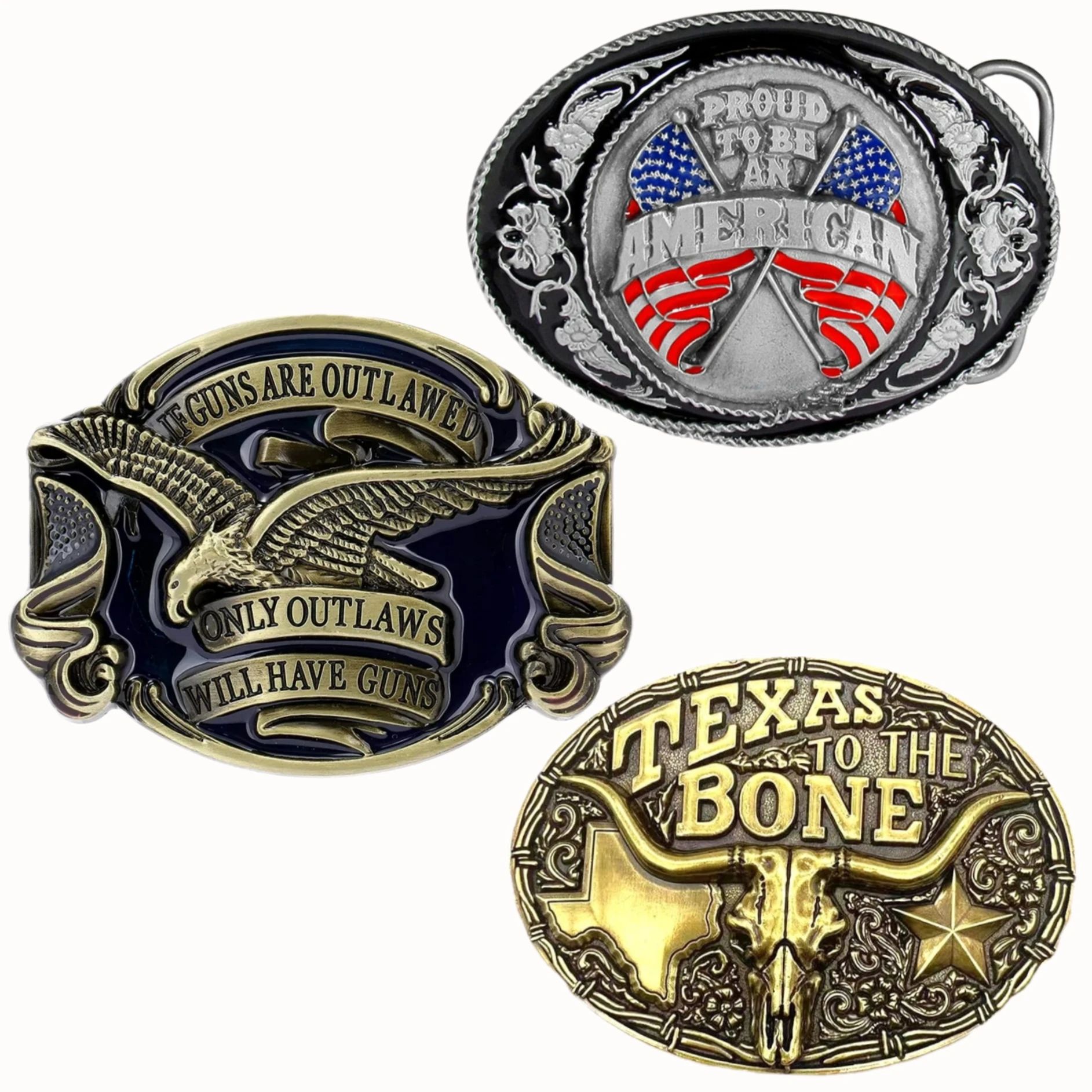 Cool Cowboy Style Bull Eagle Soft Enamel Filled Three-dimensional Antique Silver and Gold Plating Customized Only Belt Buckles