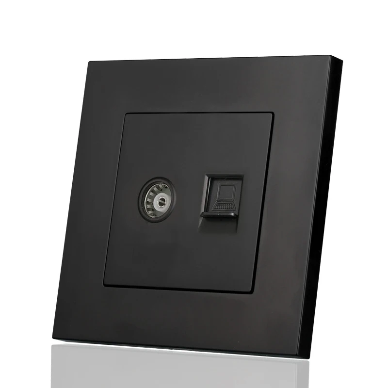 Factory Price Pc Material Electronic TV Computer Wall Socket Metal stainless steel two gang TV and RJ45 computer wall socket
