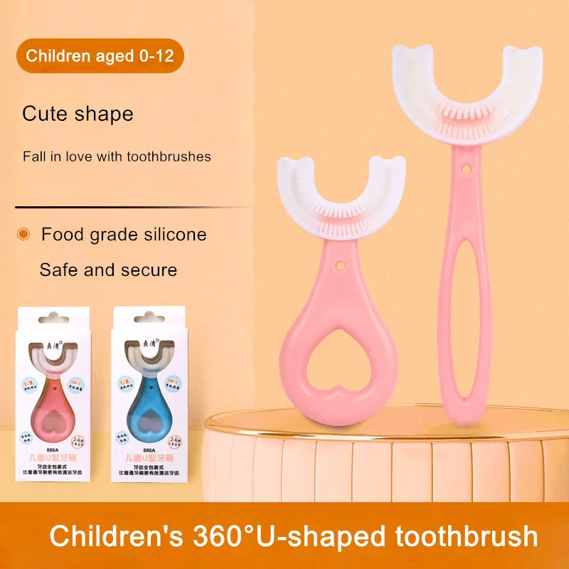 Kids U Shaped Toothbrush with Silicone Brush Head Whitening Massage Toothbrush