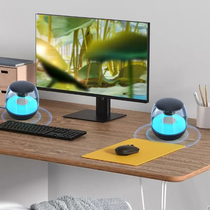 New Design OEM Stereo Sound RGB led Colorful Light blue tooth speaker with FM radio