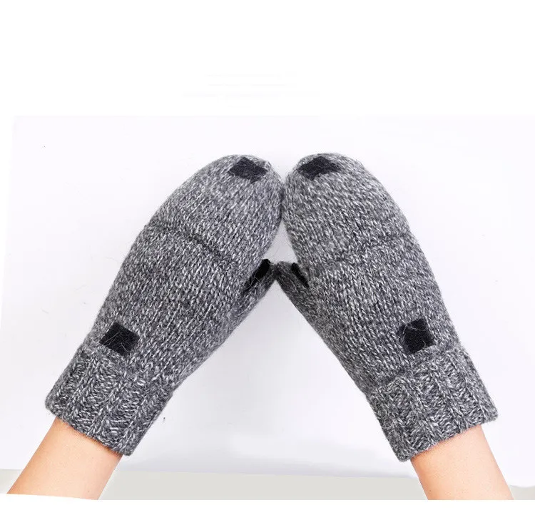 Wholesale Driving Genuine Leather Palm Warmth Half Five Finger Cover Mitten Men Touch Screen Woolen Knitted Winter Gloves