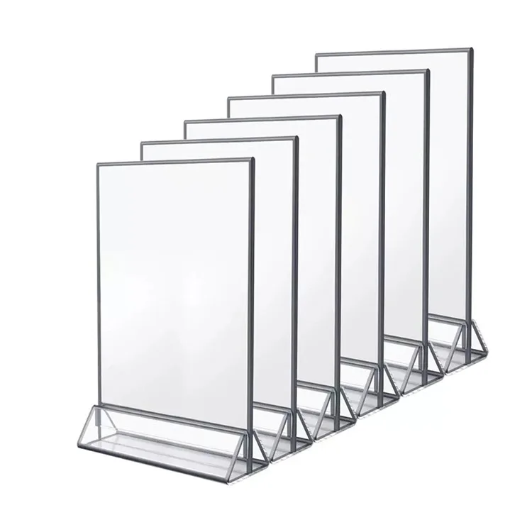 Custom table top gold border frame 4x6 5x7 8.5 x 11 menu display stand acrylic sign holder