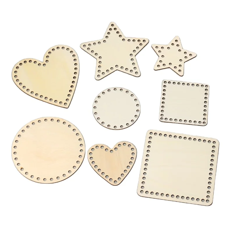 DIY wooden heart-shaped star square round crafts winding board with wooden bottom for knitting baskets in various sizes