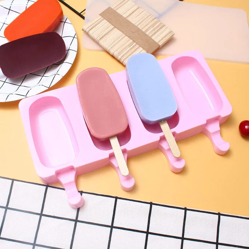 4-Cavity Ice Cream Mould Silicone Easy Cream Ice Chocolate Molds Cakesicle Mold Homemade Ice Cream