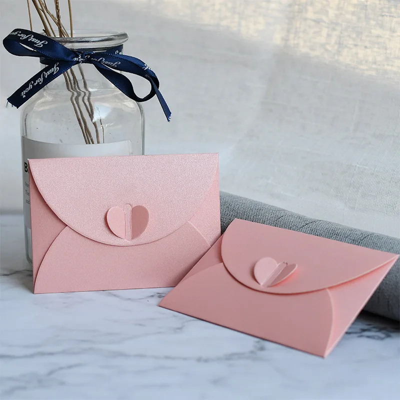 Custom Pink Pearl Paper Envelope Gold Foil Heart Envelope Mini Card Packaging Paper Envelope With Your Own Logo