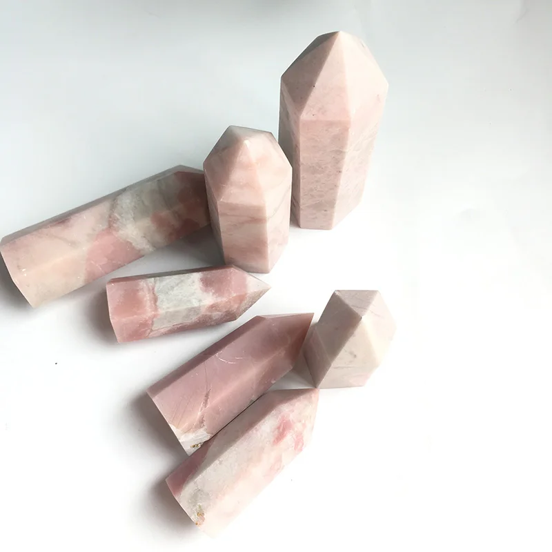 
wholesale natural crystal healing quartz tower crystal pink opal points wands 